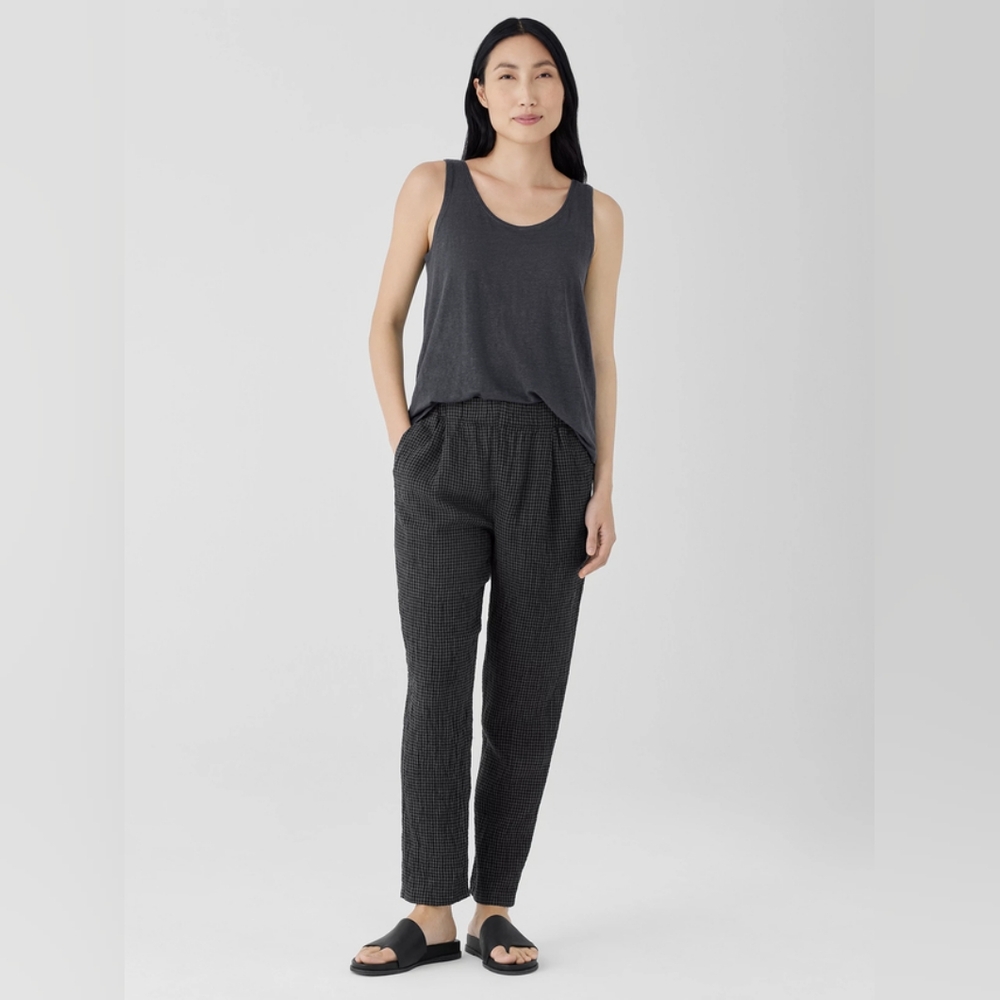 Eileen Fisher Puckered Organic Linen Tapered Pant Black Gray
